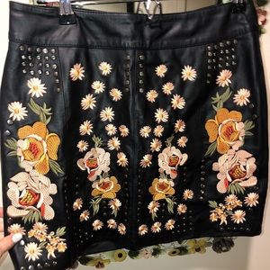Free People Faux Leather Embroidered Skirt